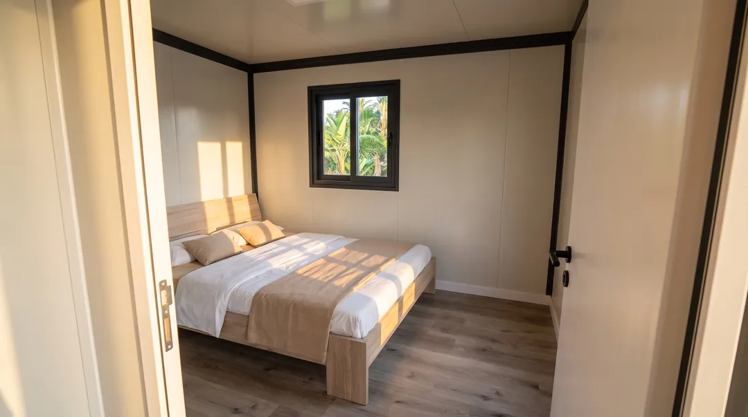 Chambre avec lit double et fenêtre